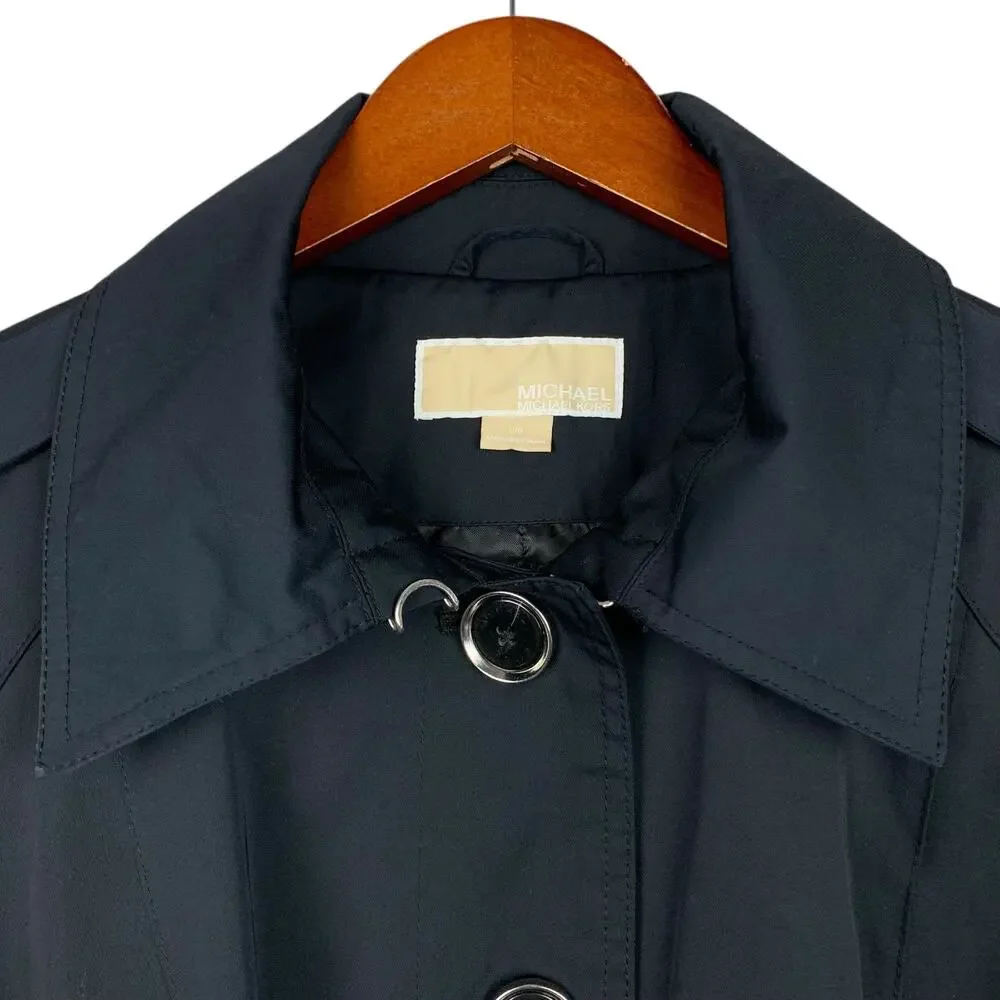 Michael Michael Kors Mid Length Trench Coat Black Belt Button Front Women's L - Picture 4 of 12